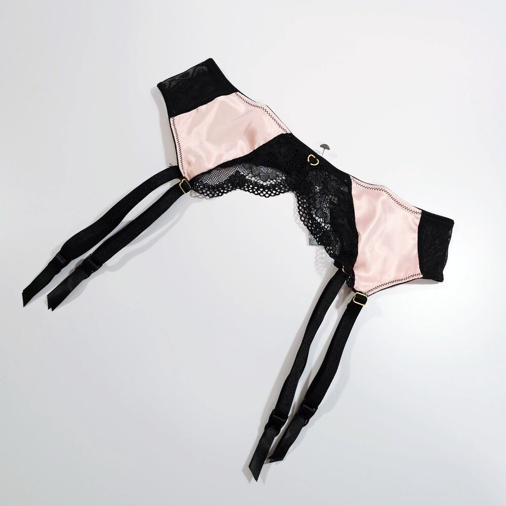 Ann Summers THE INFATUATION Black/Pink Suspender Garter Belt Size S